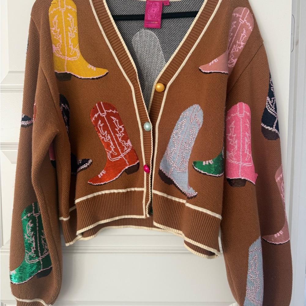Queen of Sparkles - Brown Cowboy Boot Pattern Sweater